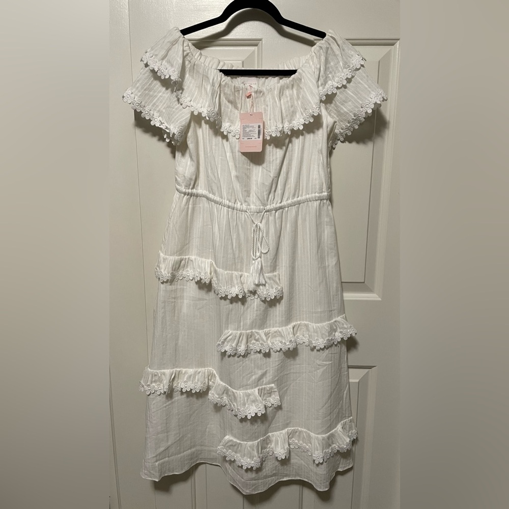 White Ruffled Midi Off Shoulder Dress